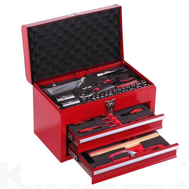Caja de herramientas de mano de 74 piezas para el hogar, caja de herramientas de transporte duro